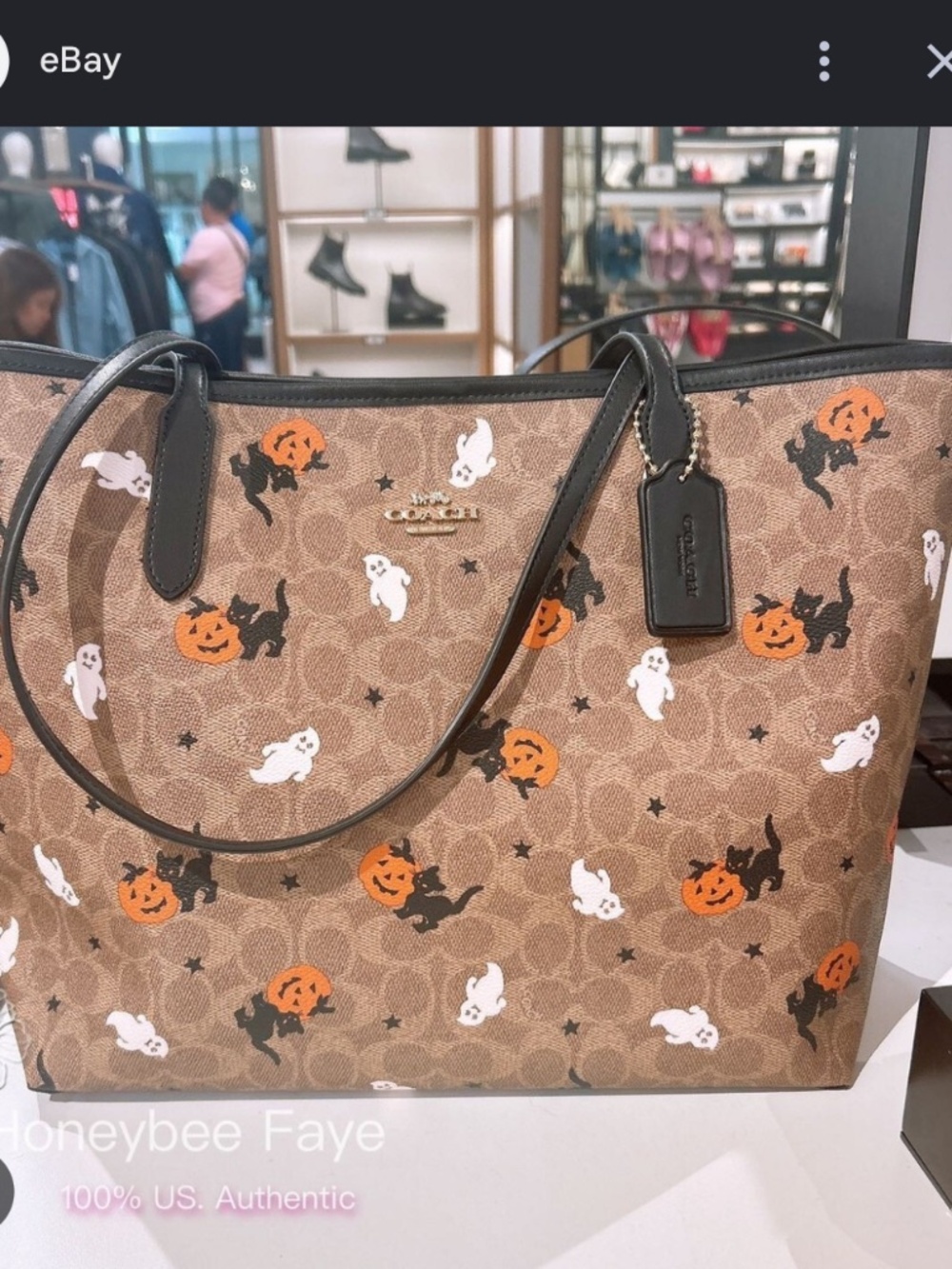 LIKE NEW COACH outlet HALLOWEEN CITY TOTE in ghost pumpkin print - Picture 2 of 4